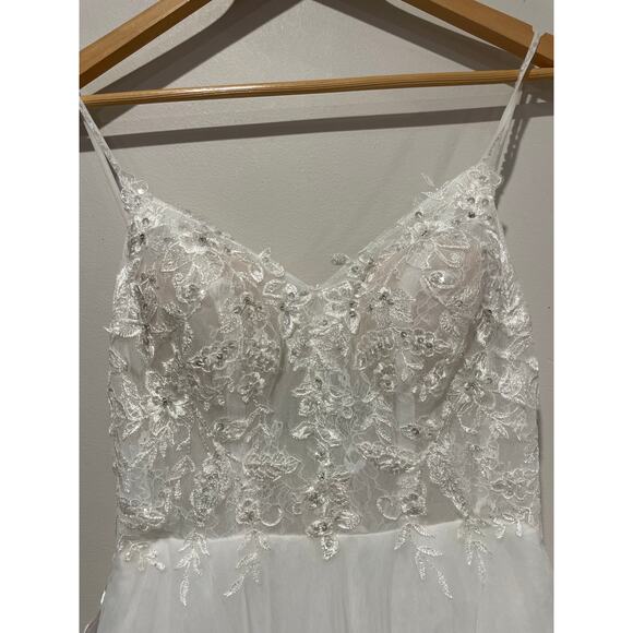 NWT Azazie Tatiana A-Line V-Neck Sequins Tulle Wedding Dress Diamond White Sz 0 - Picture 7 of 11